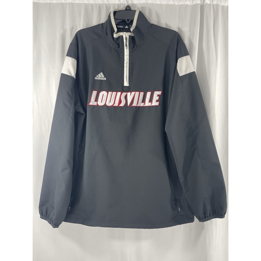 Louisville Cardinals Men Large Black Adidas 1/4 Zip Pullover Jacket NCAA